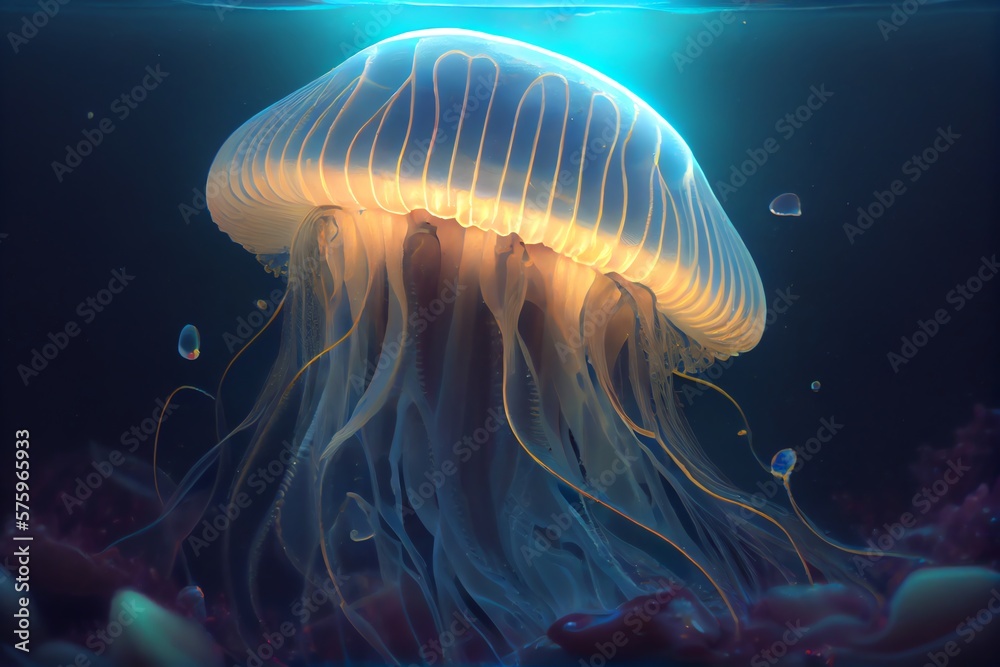 Jellyfish In The Sea. Generative AI