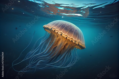 Jellyfish In The Sea. Generative AI © Pixel Matrix