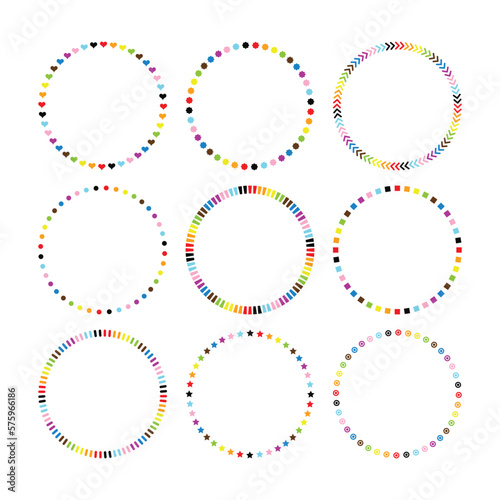 Funky and cute colorful blank assorted circle pattern emblems set design element on white background