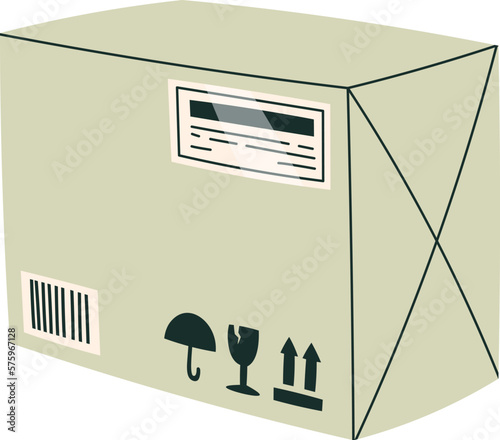 Cardboard box flat icon Fragile sticker and bill of lading