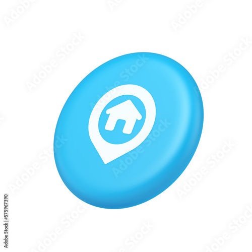 House map pin location button navigation panel web app GPS network pointer 3d isometric realistic icon
