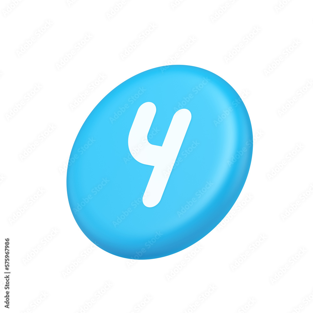 Four number blue round button keyboard interface financial calculation service 3d side view icon Four number blue round button keyboard interface financial calculation service 3d side view icon
