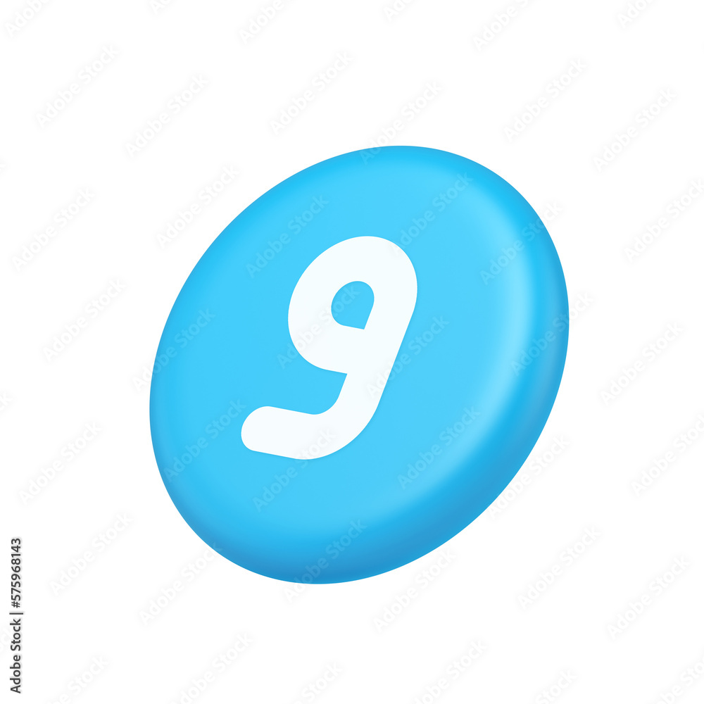 Nine number blue button calculation math financial budget web app 3d isometric realistic icon Nine number blue button calculation math financial budget web app 3d isometric realistic icon