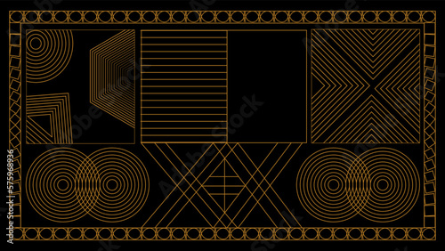 Golden Art Deco Line Background. Retro Luxury Vintage Art Minimalist Border Pattern Geometric Line Graphic Design