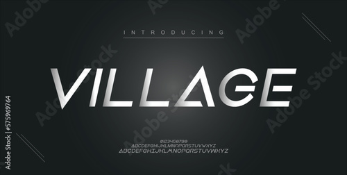 Village, digital modern alphabet new font. Creative abstract urban, futuristic, fashion, sport, minimal technology typography. Simple vector illustration with number