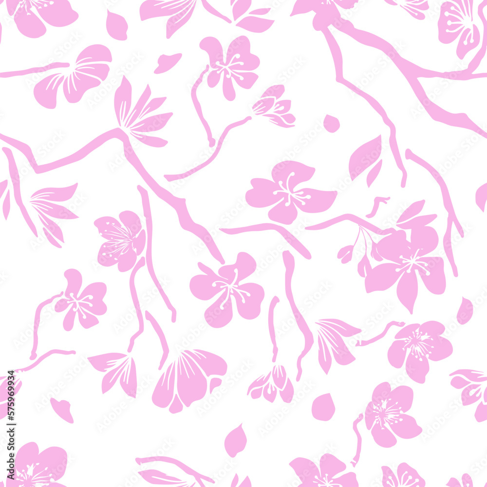 Sakura pink branch seamless pattern. Vector illustration