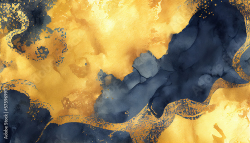 Indigo Blue Marble and Gold Abstract Background Texture. Natural Luxury Style Swirls of Marble and Gold Powder. Exquisite Marble Ink Art for Abstract Backgrounds. Generative AI © PEPPERPOT