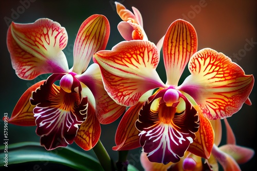 Beautiful Orchid Flowers Close-Up. Tropical Flowers. Generative AI
