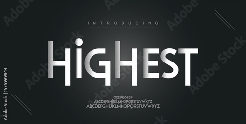Highest, digital modern alphabet new font. Creative abstract urban, futuristic, fashion, sport, minimal technology typography. Simple vector illustration with number