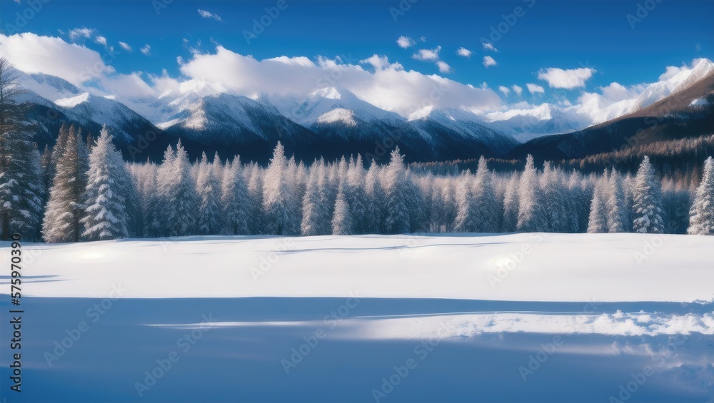 Obraz premium winter, snow-capped mountains and forest
