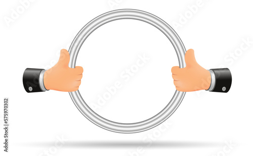 Two cartoon hands hold the frame. Empty frame, free space for copying. Template for text and image.
Vector drawing, 3d.
