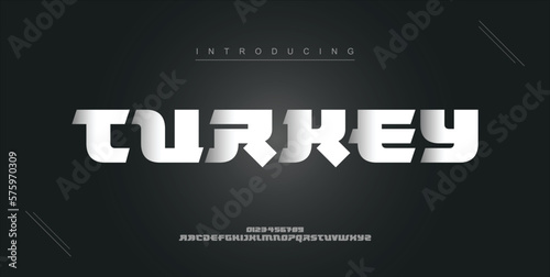 Turkey, digital modern alphabet new font. Creative abstract urban, futuristic, fashion, sport, minimal technology typography. Simple vector illustration with number