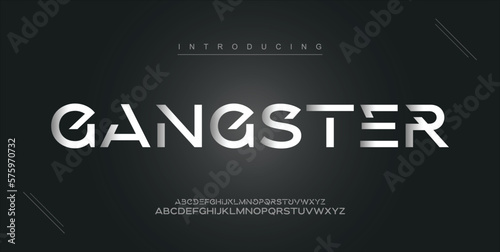 Gangster, digital modern alphabet new font. Creative abstract urban, futuristic, fashion, sport, minimal technology typography. Simple vector illustration with number