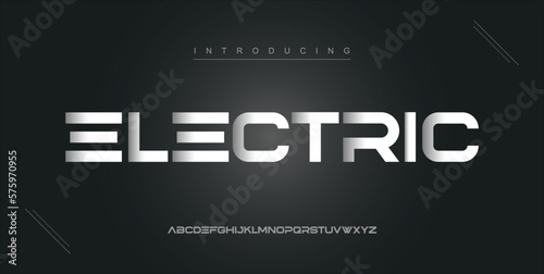 Electric, digital modern alphabet new font. Creative abstract urban, futuristic, fashion, sport, minimal technology typography. Simple vector illustration with number