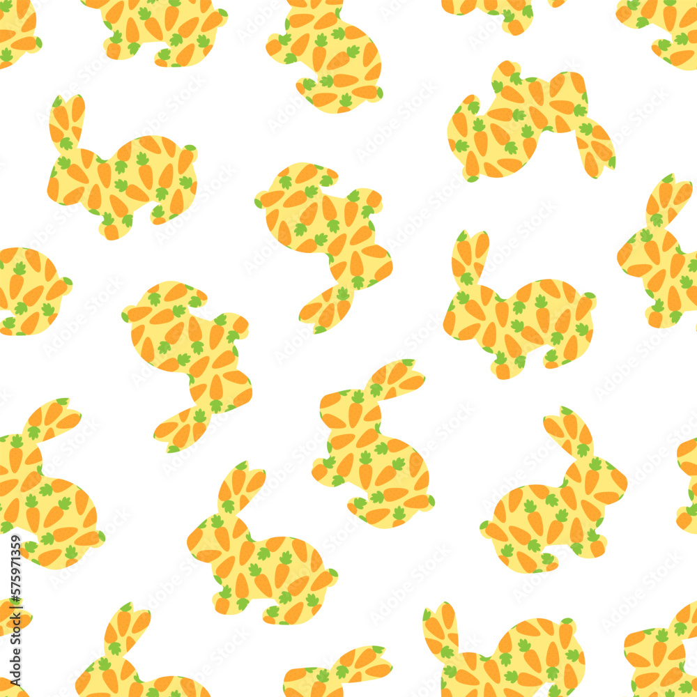 Fototapeta premium Seamless pattern Easter bunny with carrot silhouette vector illustration