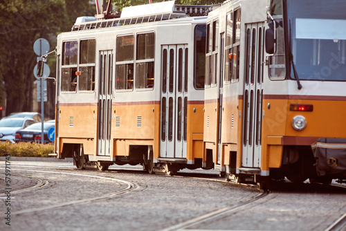 Tram tramway public transportation in Budapest, Hungary.
