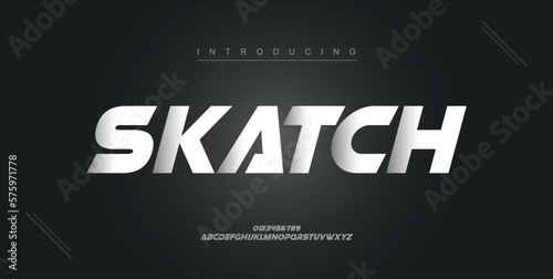 Skatch, digital modern alphabet new font. Creative abstract urban, futuristic, fashion, sport, minimal technology typography. Simple vector illustration with number
