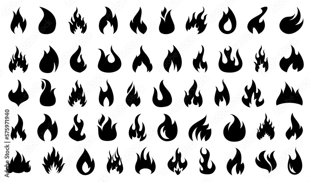 Obraz premium Big set of different fire flames in black