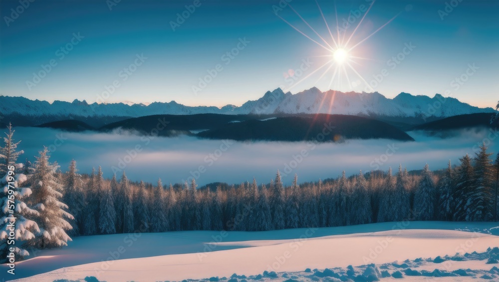 Fototapeta premium winter, snow-capped mountains and forest