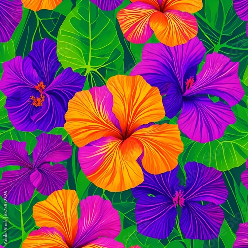  Seamless pattern with tropical leaves. vector illustration. Generative AI