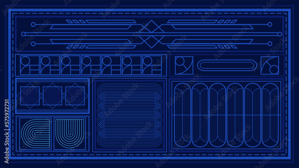 Blue Art Deco Line Background. Retro Luxury Vintage Art Minimalist Border Pattern Geometric Line Graphic Design