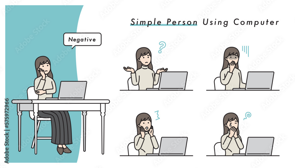 パソコンで仕事をする女性のイラストセット
