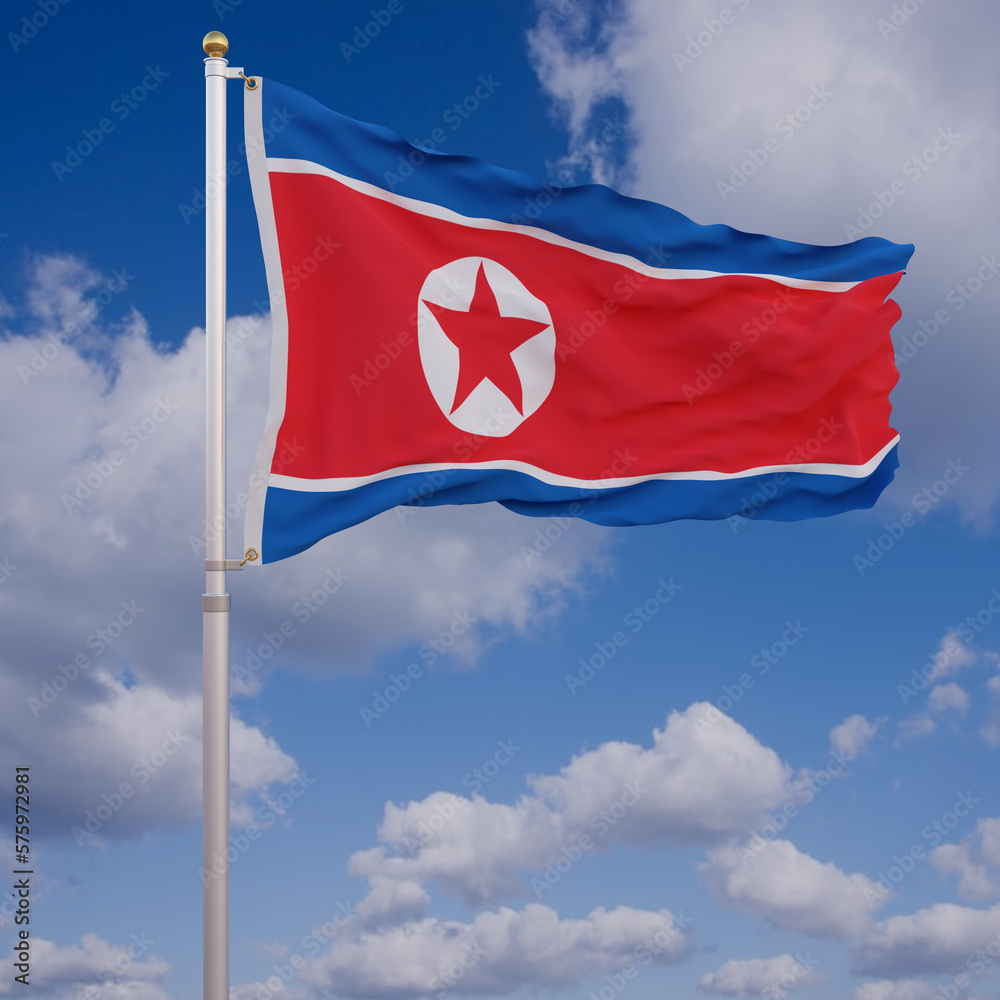 Flag of North Korea with Sky Background Flag of North Korea with Sky Background