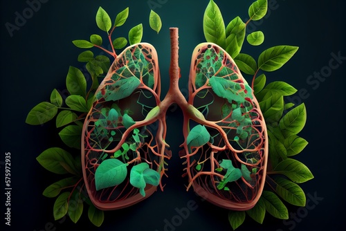 Nature Lungs With Leaves Inside, Green Lungs Of Planet Earth. Environment, Ecology. Generative AI