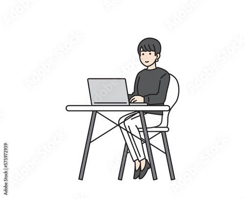 リモートワークをする女性のイラスト