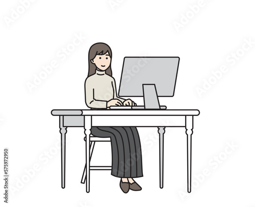リモートワークをする女性のイラスト