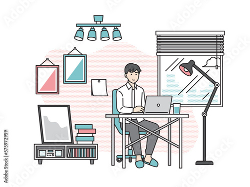 リモートワークをする男性のイラスト