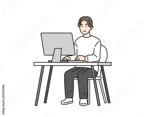リモートワークをする男性のイラスト