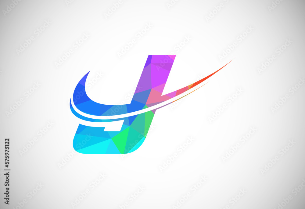 Polygonal low poly letter J with a swoosh logo. Modern vector logotype ...