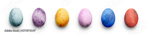 Obraz na płótnie A collection of traditional Easter eggs painted in pastel speckled colours isolated against a transparent background. w salonie