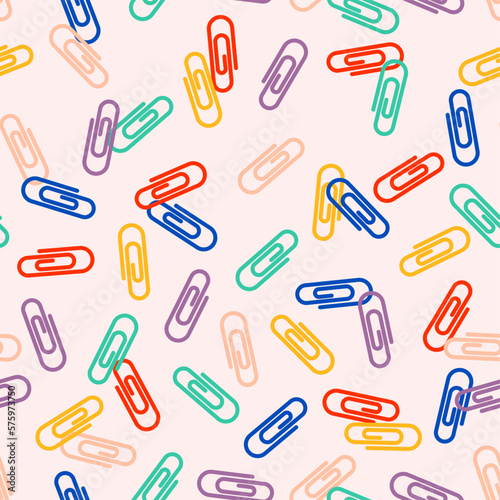 Vector Scattered Multi Colors Paper Clips Seamless Surface Pattern for Products or Wrapping Paper Prints.