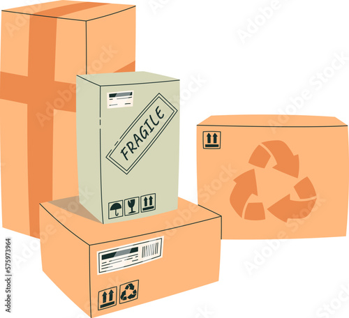Stacks of cardboard boxes flat icon Deliver parcels