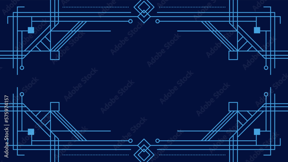 Blue Art Deco Line Background. Retro Luxury Vintage Art Minimalist Border Pattern Geometric Line Graphic Design