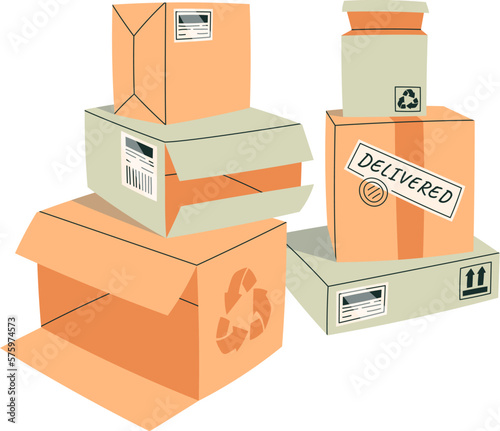 Stacks of cardboard boxes flat icon Deliver parcels