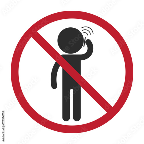 Isolated vector illustration of No phone sign. No talking and calling icon. Red cell prohibition. Vector black illustration in man calling with signal phone and red circle crossed out
