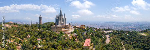 A panoramic bird's eye view of the Temple of the Sacred Heart of Jesus and Tower of the Waters of Two Rivers, Barcelona, Spain photo