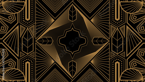 Golden Art Deco Line Background. Retro Luxury Vintage Art Minimalist Border Pattern Geometric Line Graphic Design