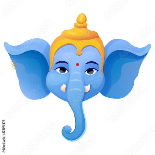 Little cute Ganesh, religious traditional god elephant blue color in cartoon character isolated on white background.