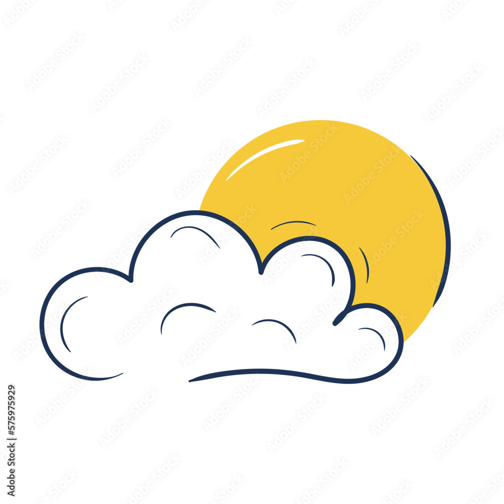 Abstract outline cloud and round sun or moon behind it Abstract outline cloud and round sun or moon behind it