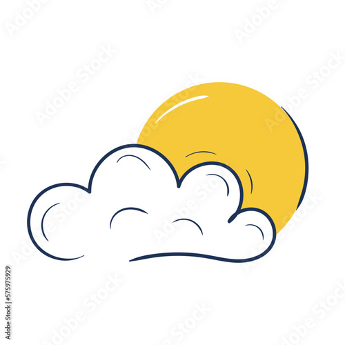 Abstract outline cloud and round sun or moon behind it
