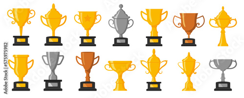 Trophy cup award. Winner prize concept. Champion trophy set icon