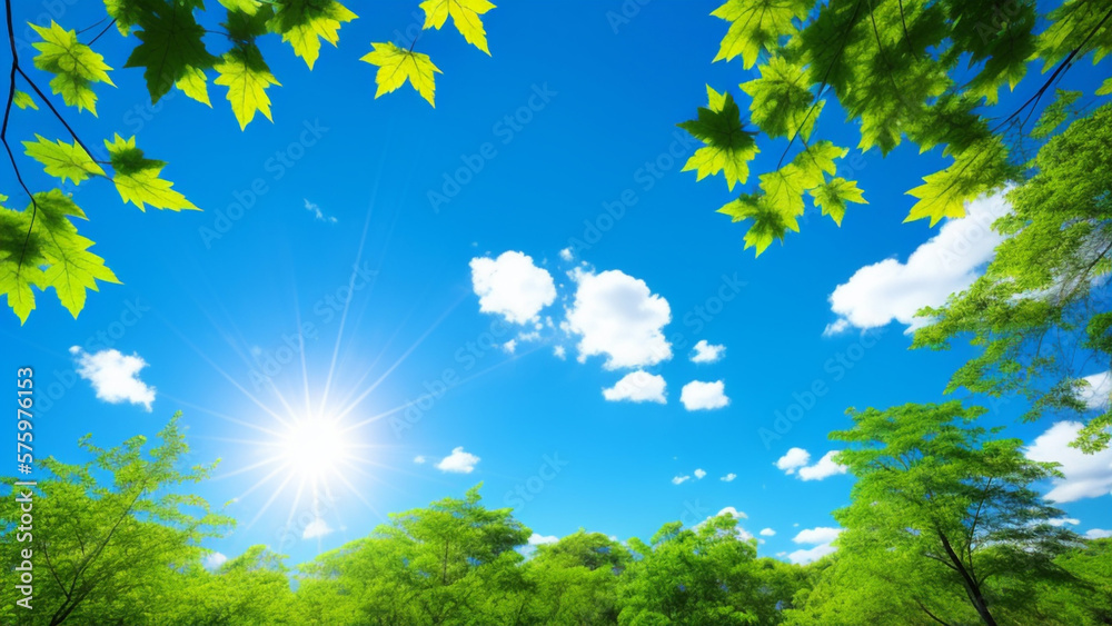 Fototapeta premium 美しい青空 逆光 葉っぱ 春 新緑