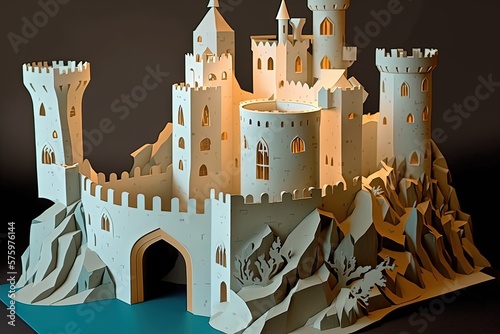 Medieval castle illustration made with paper cutout, background, fantasy concept. Generative AI
