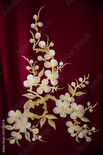 embroidery on a red background