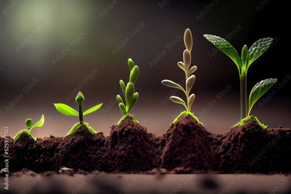 Close Up Of Tiny Green Seedlings Sprouting In The Ground Forming A ...