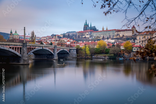 Panoramic view over the cityscape of Prague at dramatic sunset  Czech Republic